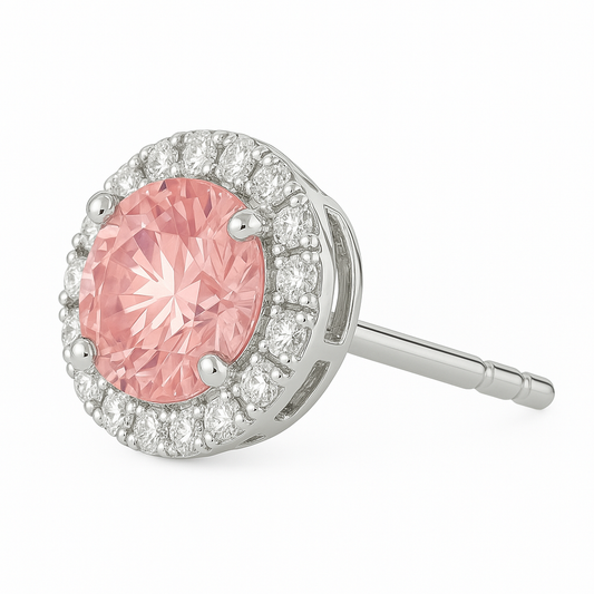 Pink Lab-Grown Diamond Halo Stud Earrings