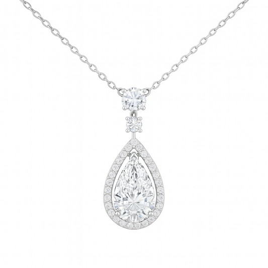 Pear-Shaped Lab-Grown Diamond Halo Pendant Necklace