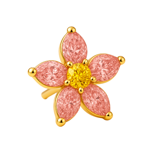 Lab-Grown Pink Petal Flower Stud Earrings