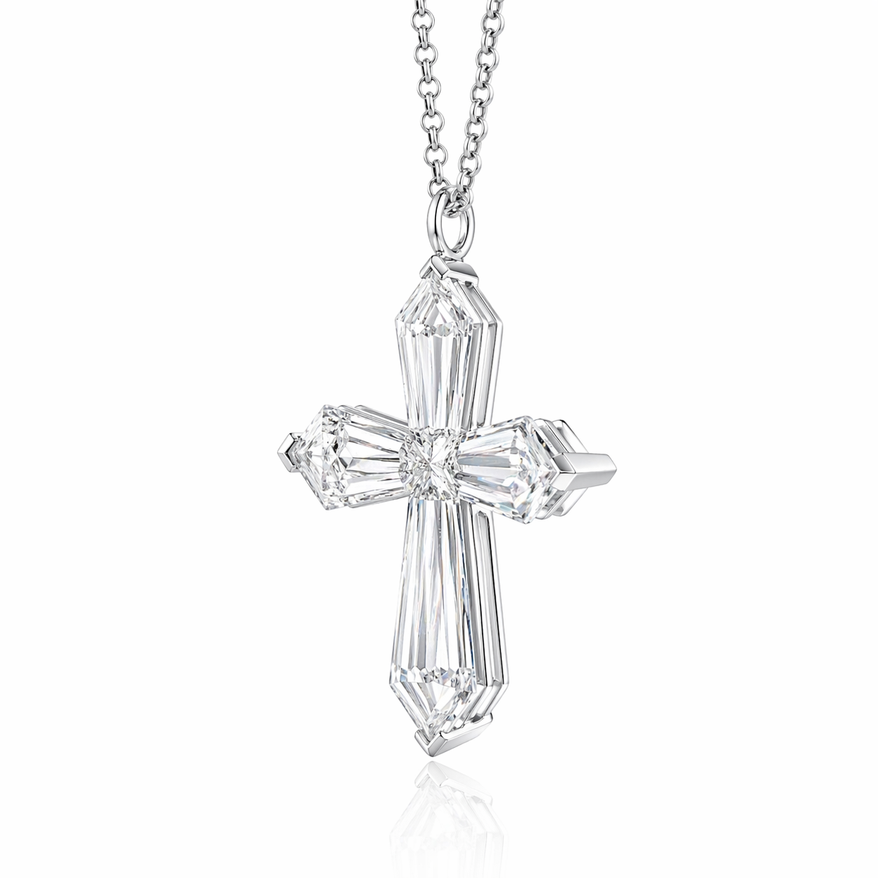 Step-Cut Diamond Cross Pendant