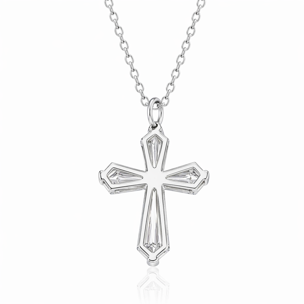 Step-Cut Diamond Cross Pendant