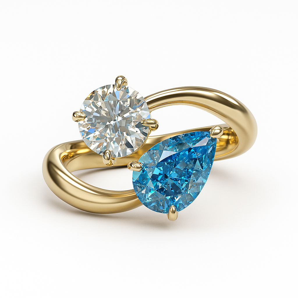 Toi et Moi Lab-Grown Diamond Ring with Blue and White Stones