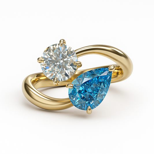 Toi et Moi Lab-Grown Diamond Ring with Blue and White Stones