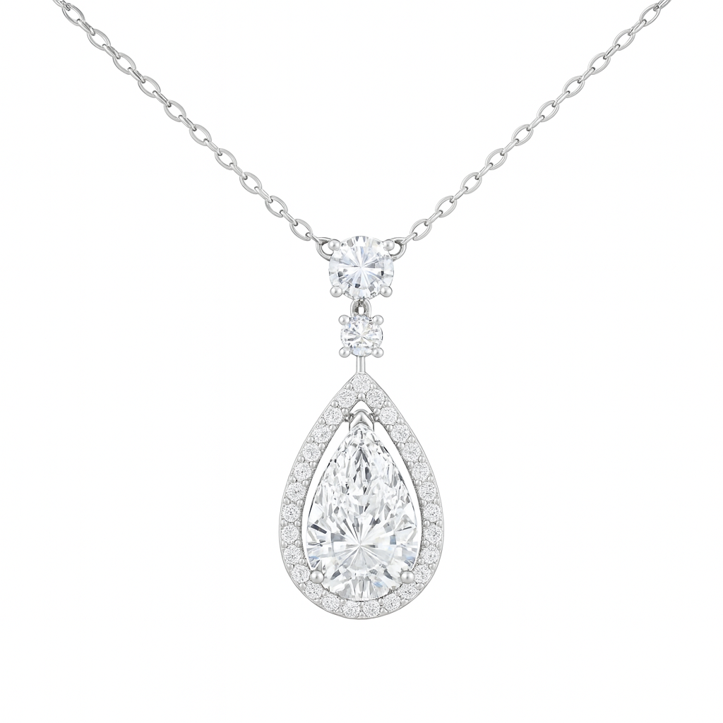 Pear-Shaped Lab-Grown Diamond Halo Pendant Necklace
