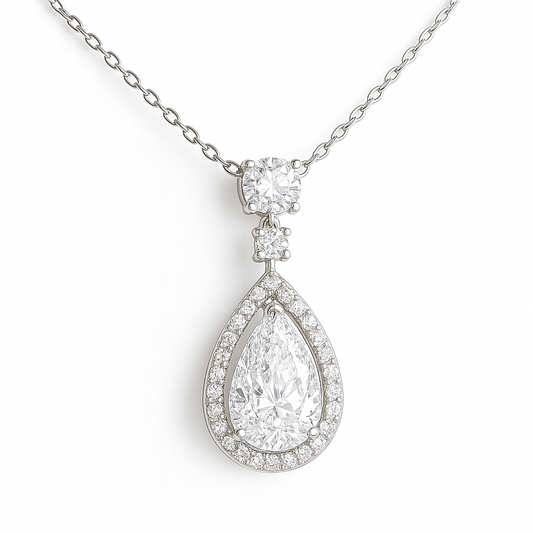 Pear-Shaped Lab-Grown Diamond Halo Pendant Necklace