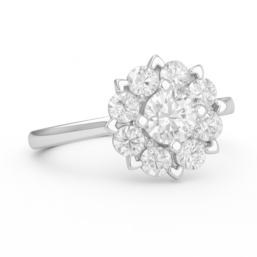 Round Lab-Grown Diamond Floral Cluster Ring