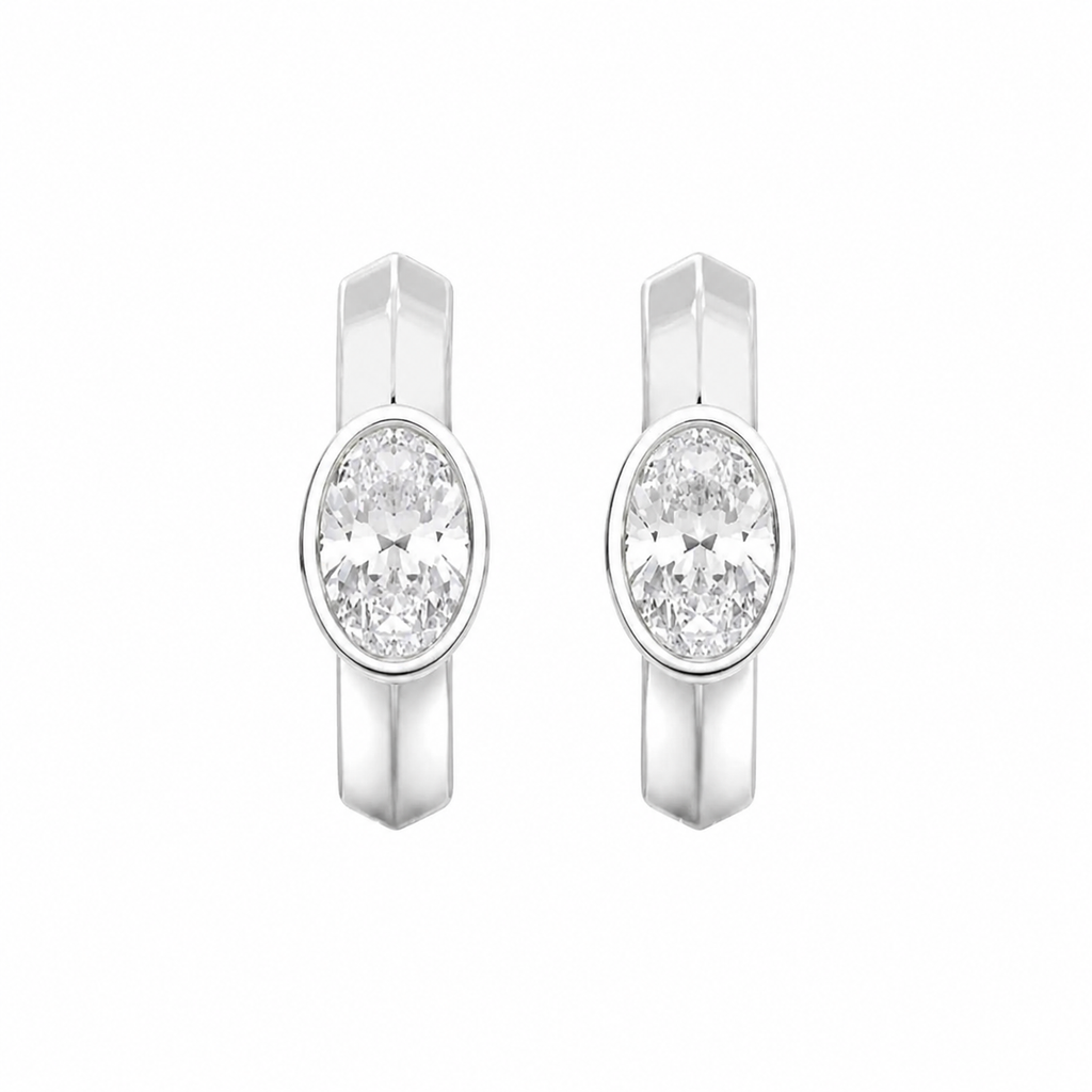 Brava Bezel-Set Oval Lab Diamond Huggie Hoops