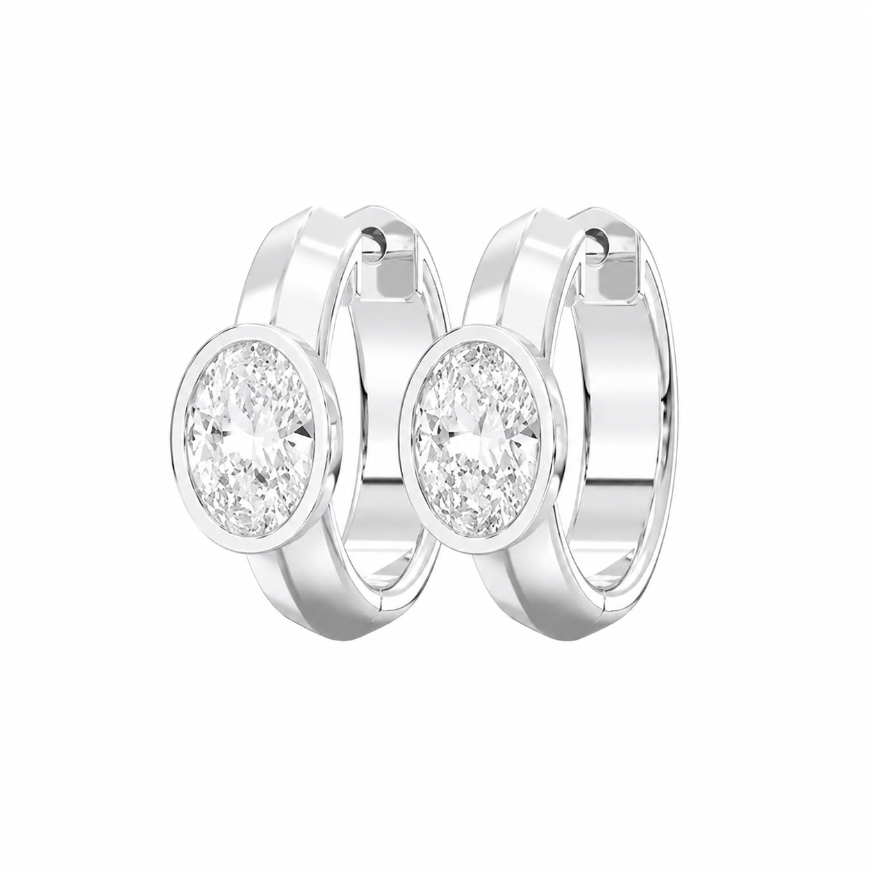 Brava Bezel-Set Oval Lab Diamond Huggie Hoops
