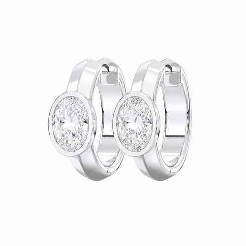 Brava Bezel-Set Oval Lab Diamond Huggie Hoops