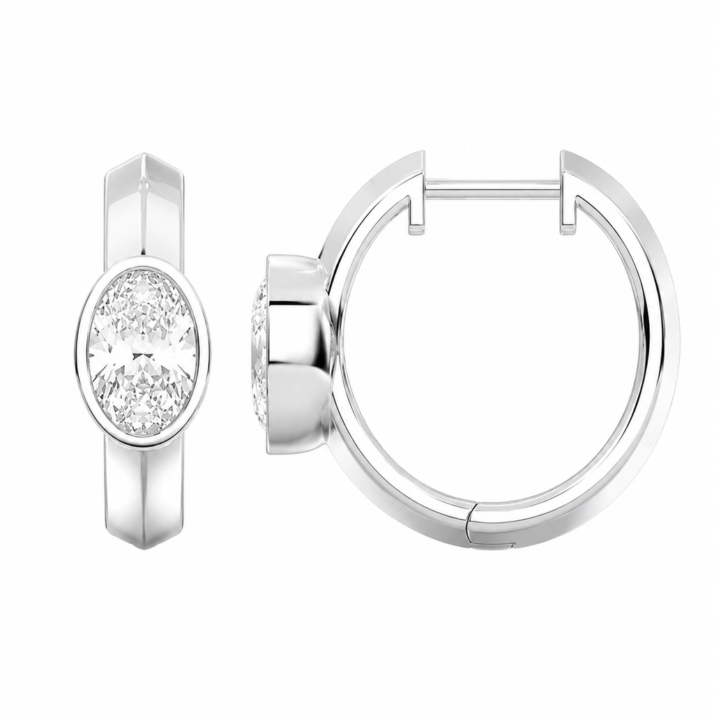 Brava Bezel-Set Oval Lab Diamond Huggie Hoops