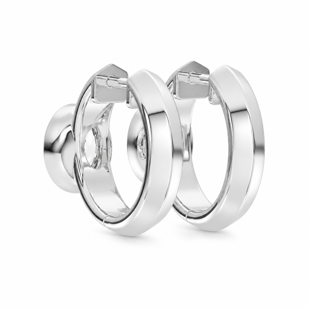 Brava Bezel-Set Oval Lab Diamond Huggie Hoops