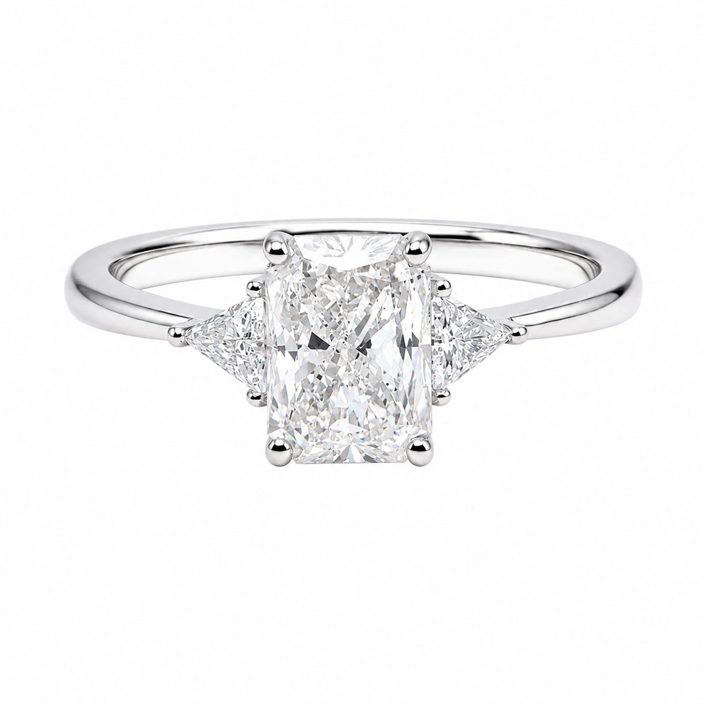 Lab Diamond Three-Stone Ring with Triangular Side Stones