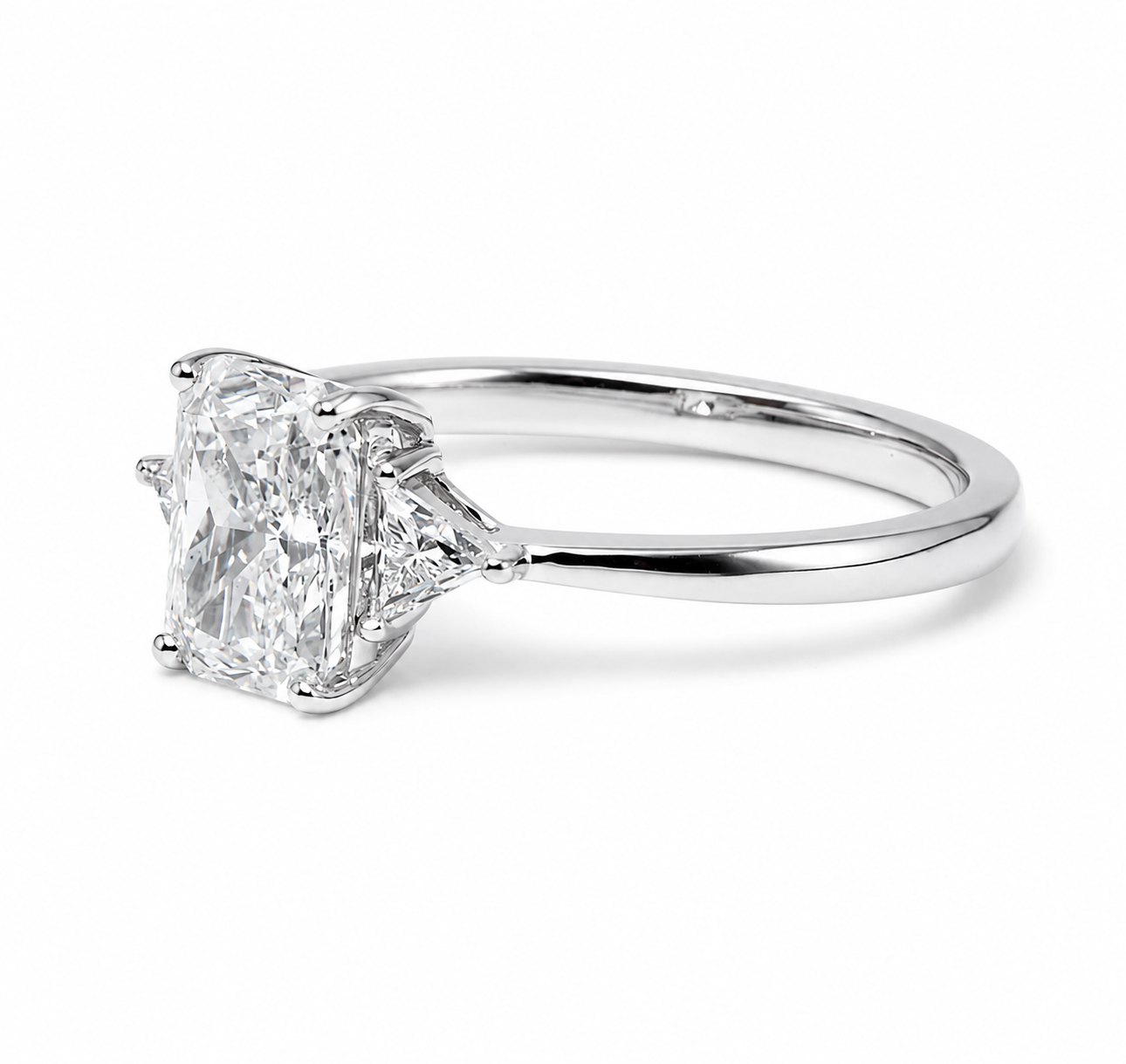 Lab Diamond Three-Stone Ring with Triangular Side Stones