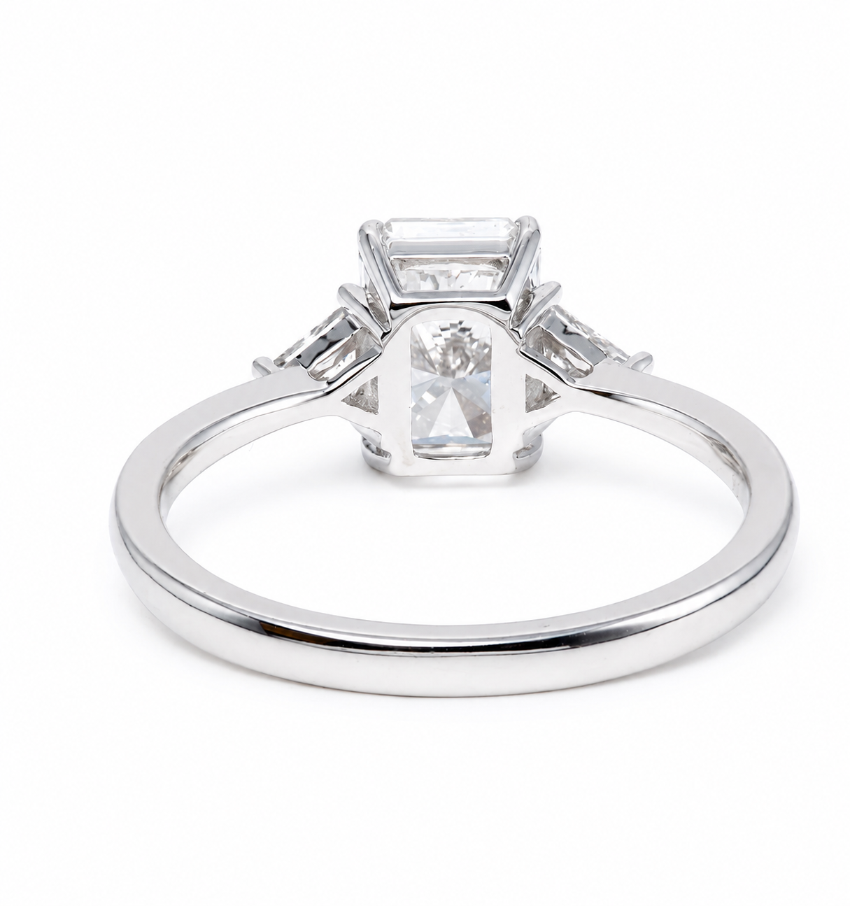 Lab Diamond Three-Stone Ring with Triangular Side Stones