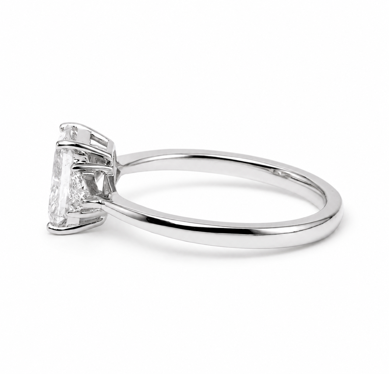 Lab Diamond Three-Stone Ring with Triangular Side Stones