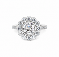Round-Cut Lab Diamond Sunflower Engagement Ring with Halo and Pavé Tapered Band