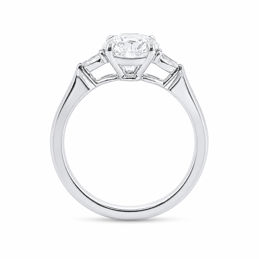 Round-Cut Lab Diamond Three-Stone Ring with Cathedral Setting
