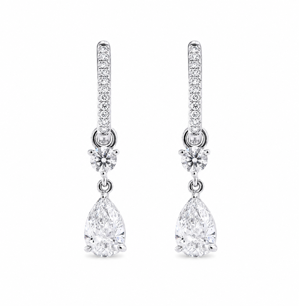 Pear & Round Lab Diamond Dangle Hoop Earrings