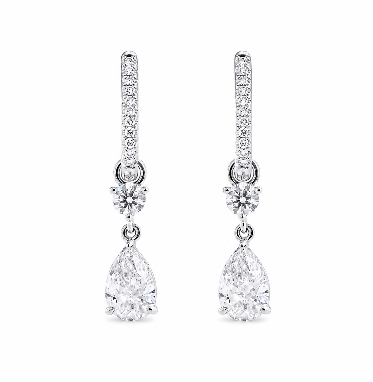 Pear & Round Lab Diamond Dangle Hoop Earrings