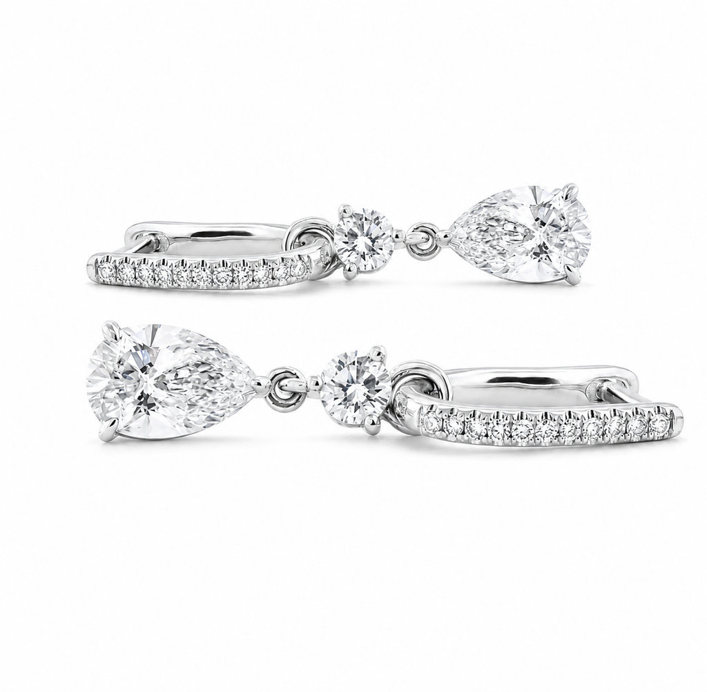 Pear & Round Lab Diamond Dangle Hoop Earrings