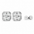 Asscher-Cut Lab Diamond Stud Earrings with Tapered Halo Bezel Basket Setting