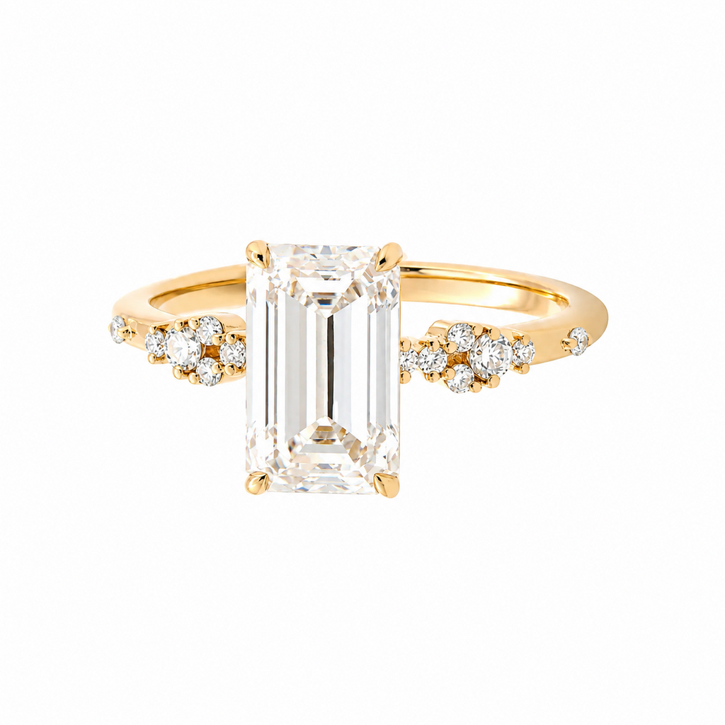 Emerald Cut Lab Diamond Solitaire Ring Paired Small Lab Diamonds
