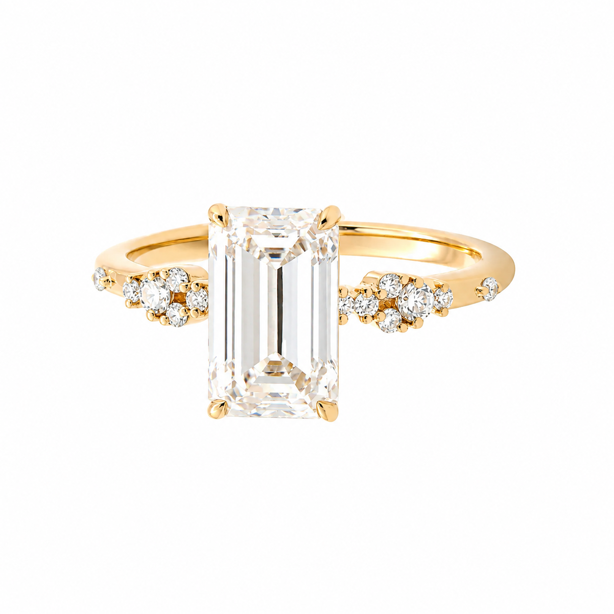 Emerald Cut Lab Diamond Solitaire Ring Paired Small Lab Diamonds