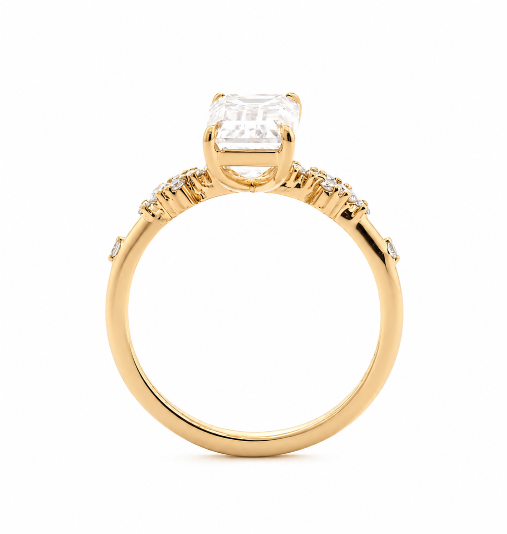 Emerald Cut Lab Diamond Solitaire Ring Paired Small Lab Diamonds