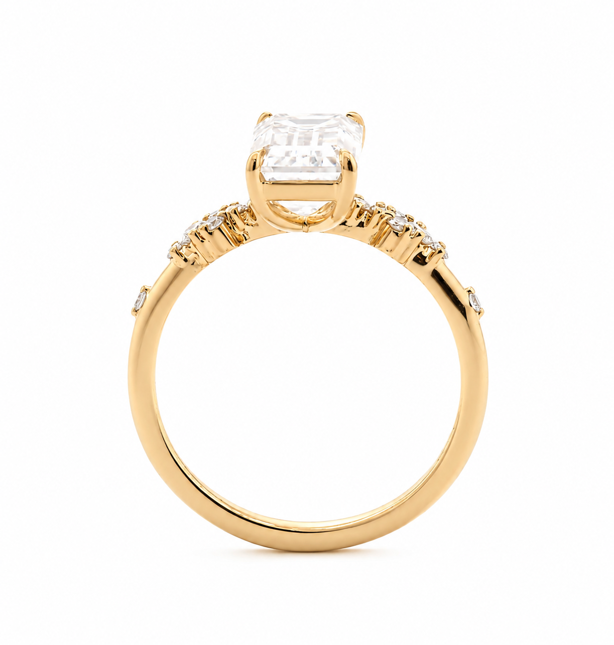 Emerald Cut Lab Diamond Solitaire Ring Paired Small Lab Diamonds
