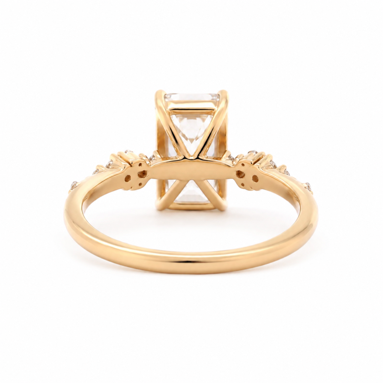 Emerald Cut Lab Diamond Solitaire Ring Paired Small Lab Diamonds
