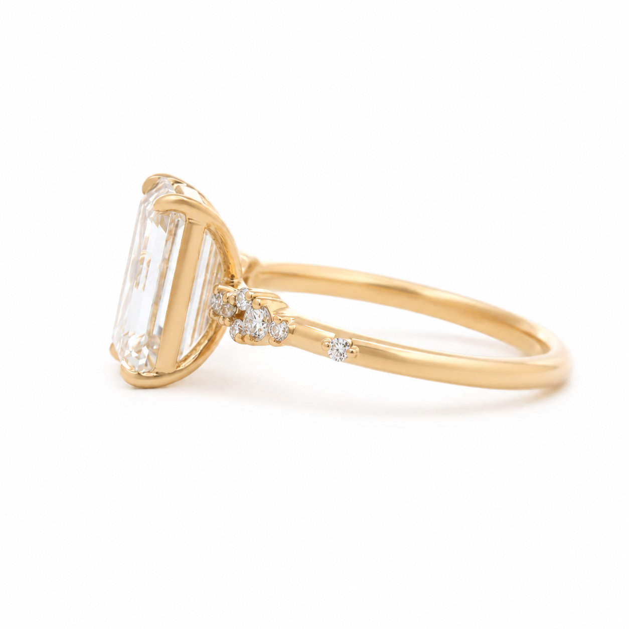 Emerald Cut Lab Diamond Solitaire Ring Paired Small Lab Diamonds