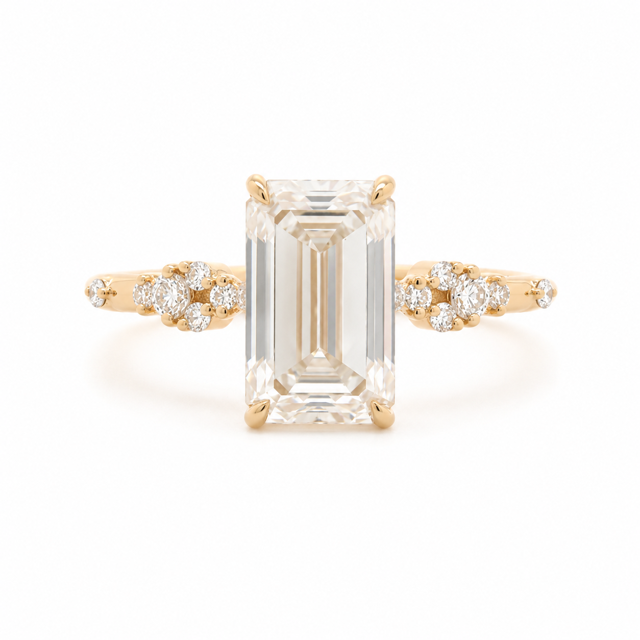 Emerald Cut Lab Diamond Solitaire Ring Paired Small Lab Diamonds
