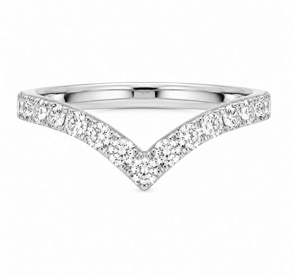 Round-Cut Lab Diamond V-Shaped Wedding Ring Enhancer with U-Shaped Pavé