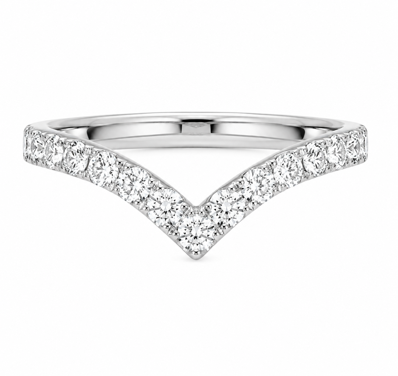 Round-Cut Lab Diamond V-Shaped Wedding Ring Enhancer with U-Shaped Pavé