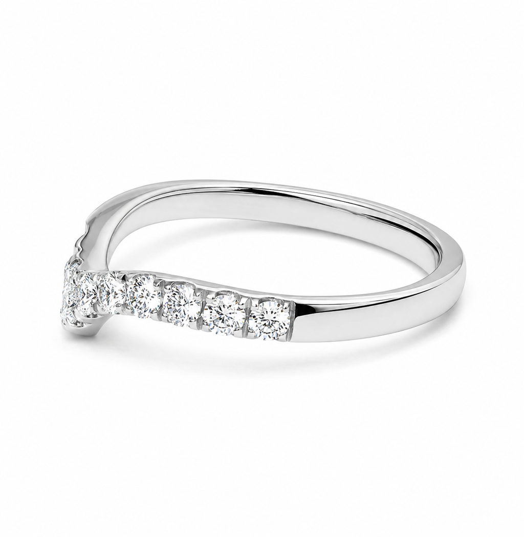 Round-Cut Lab Diamond V-Shaped Wedding Ring Enhancer with U-Shaped Pavé