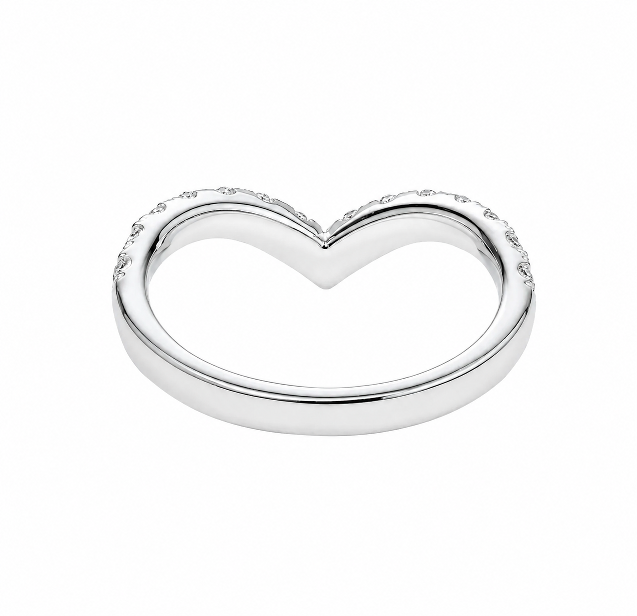 Round-Cut Lab Diamond V-Shaped Wedding Ring Enhancer with U-Shaped Pavé