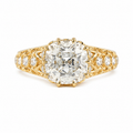 Old Mine-Cut Lab Diamond Ring with Ten-Claw Prong Setting and Openwork Band