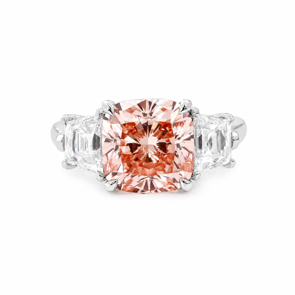 Cushion Fancy Lab Diamond Diamond Three Stone Ring