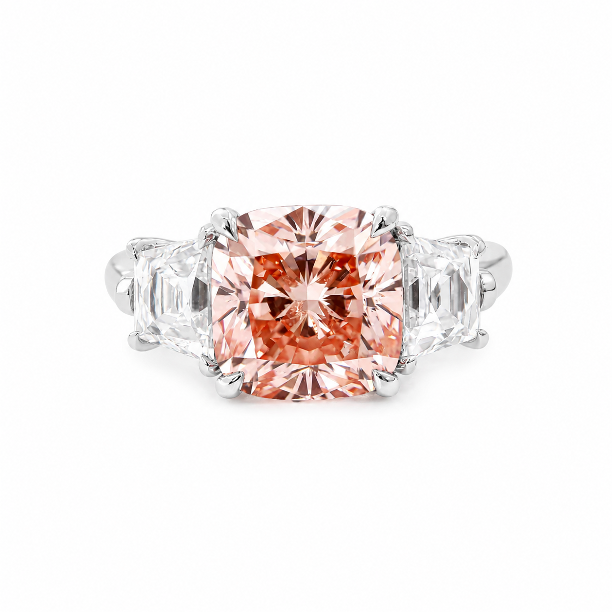 Cushion Fancy Lab Diamond Diamond Three Stone Ring