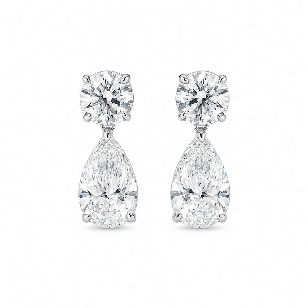 Pear & Round Lab Diamond Dangle Stud Earrings