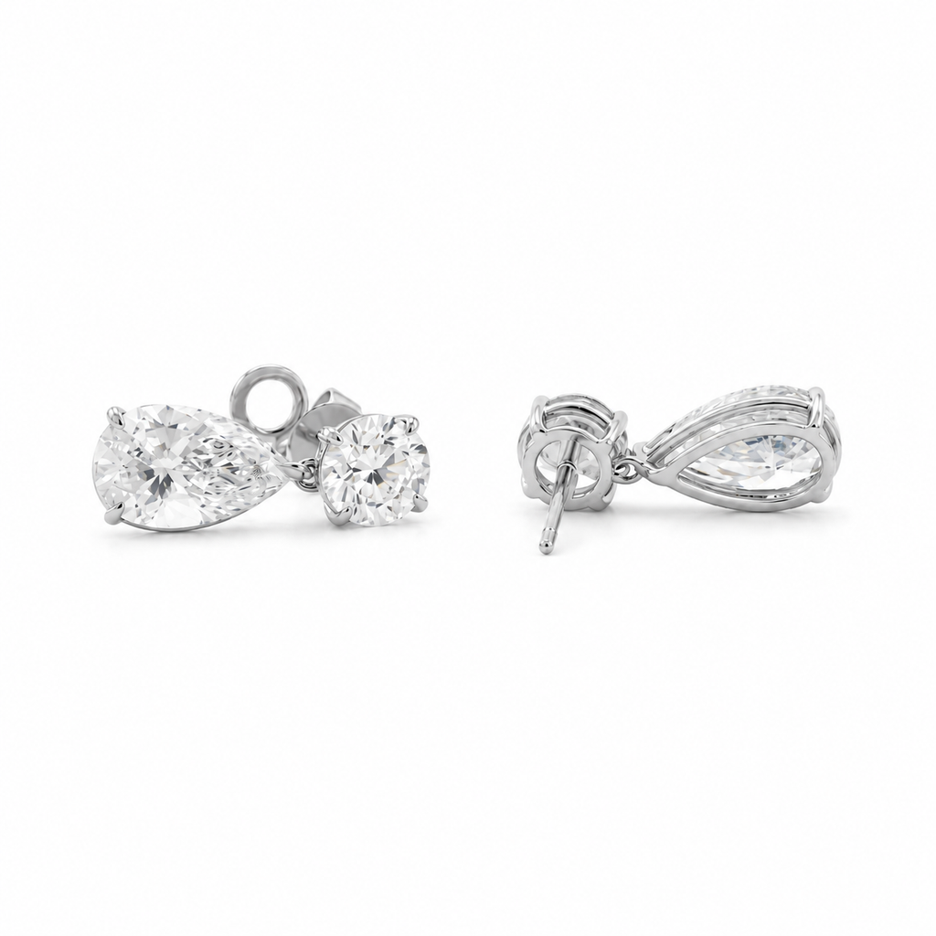 Pear & Round Lab Diamond Dangle Stud Earrings