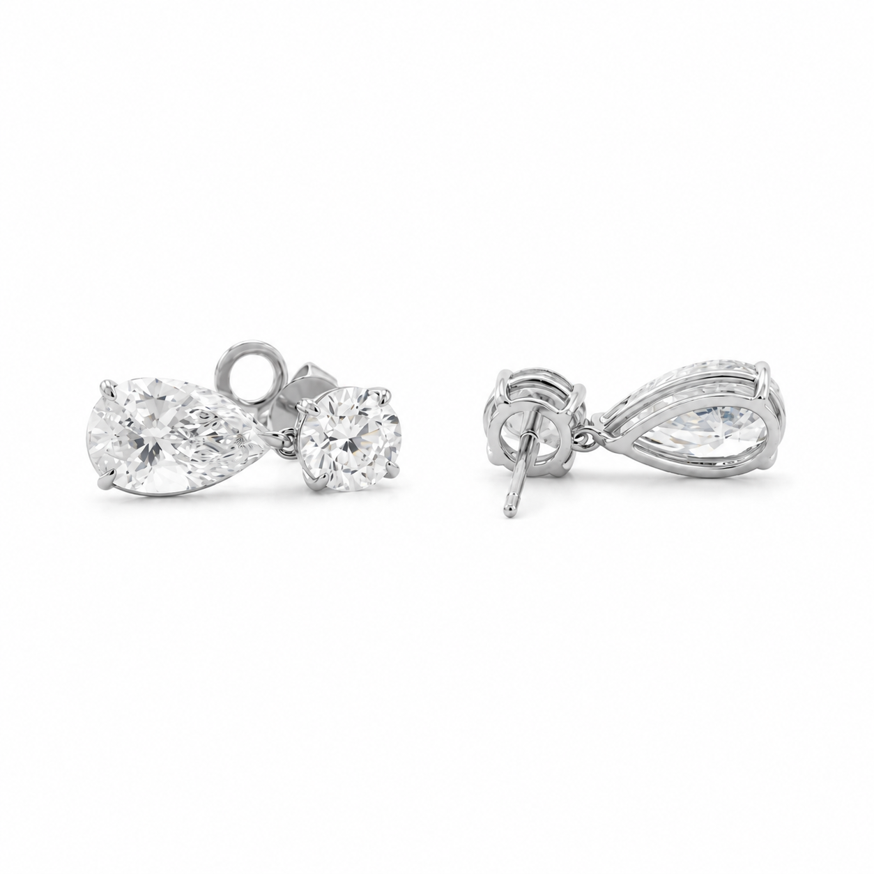 Pear & Round Lab Diamond Dangle Stud Earrings
