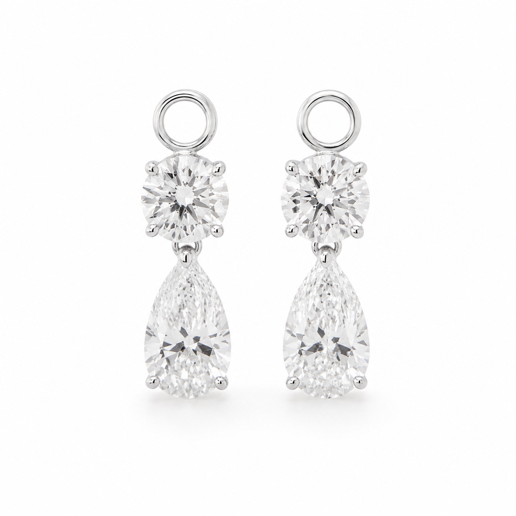 Pear & Round Lab Diamond Dangle Stud Earrings