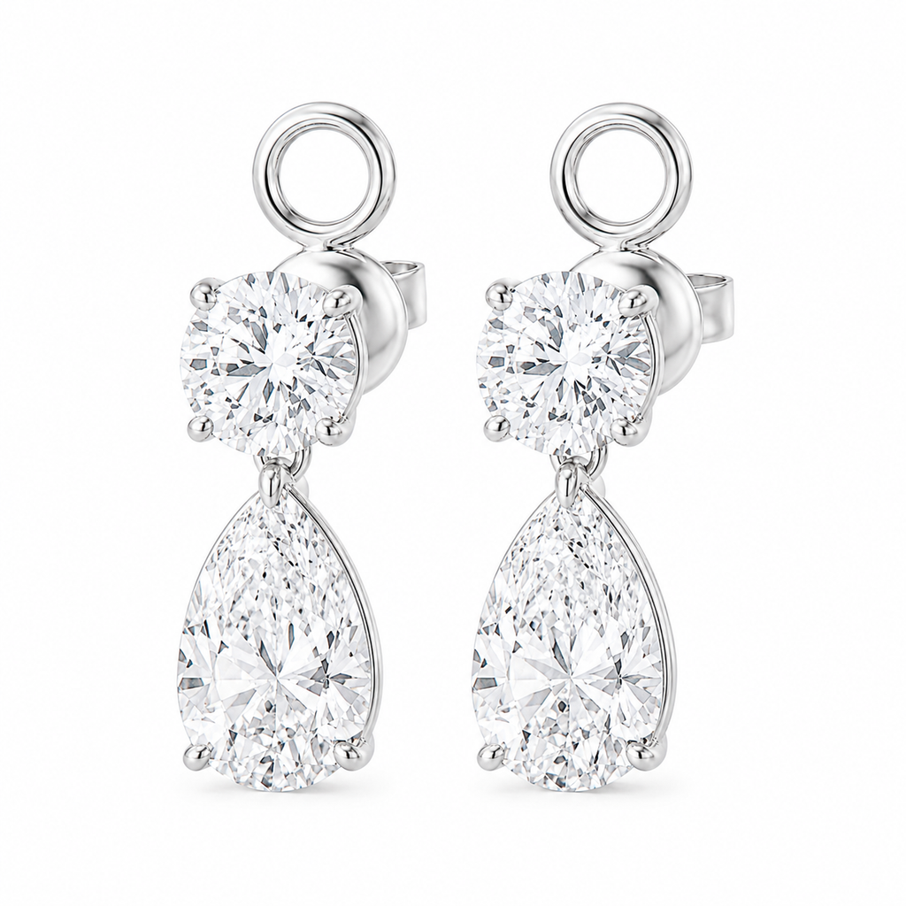 Pear & Round Lab Diamond Dangle Stud Earrings