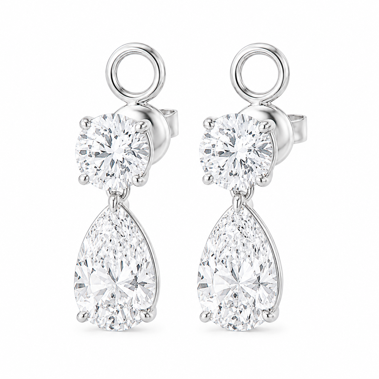 Pear & Round Lab Diamond Dangle Stud Earrings