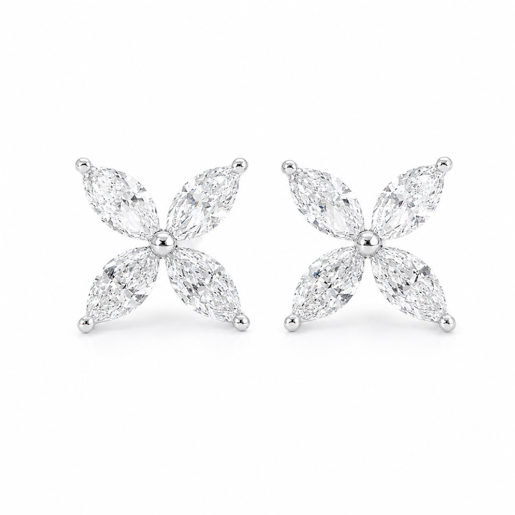 Marquise-Cut Lab Diamond Four-Leaf Floral Basket Stud Earrings Regular priceSale price