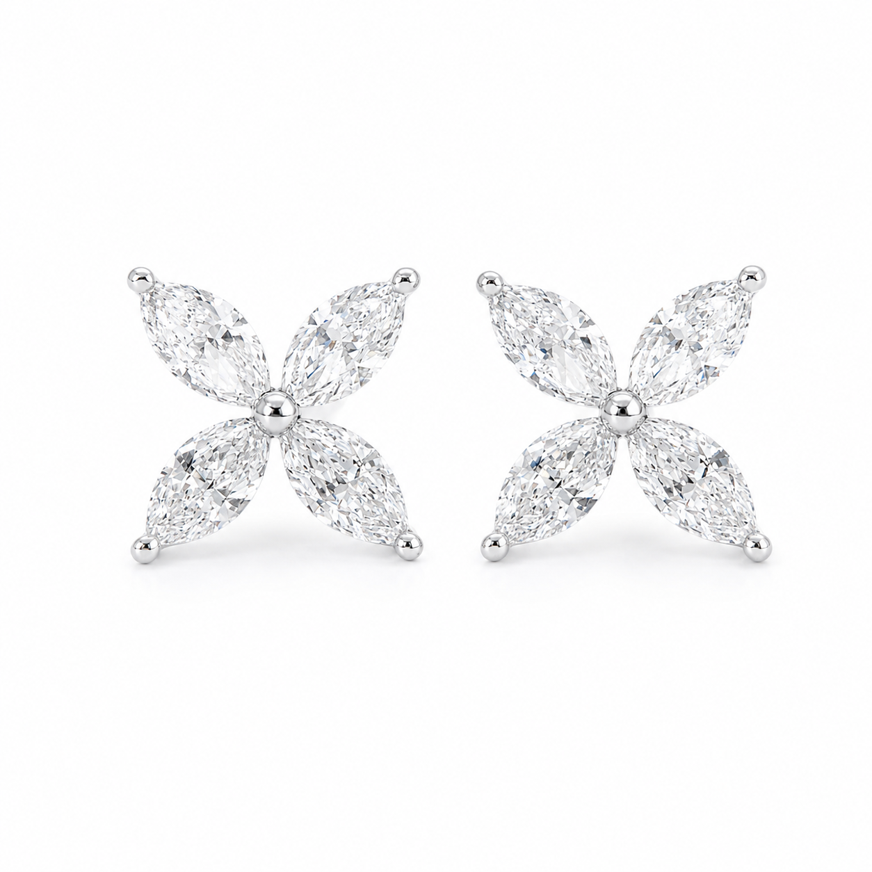 Marquise-Cut Lab Diamond Four-Leaf Floral Basket Stud Earrings Regular priceSale price