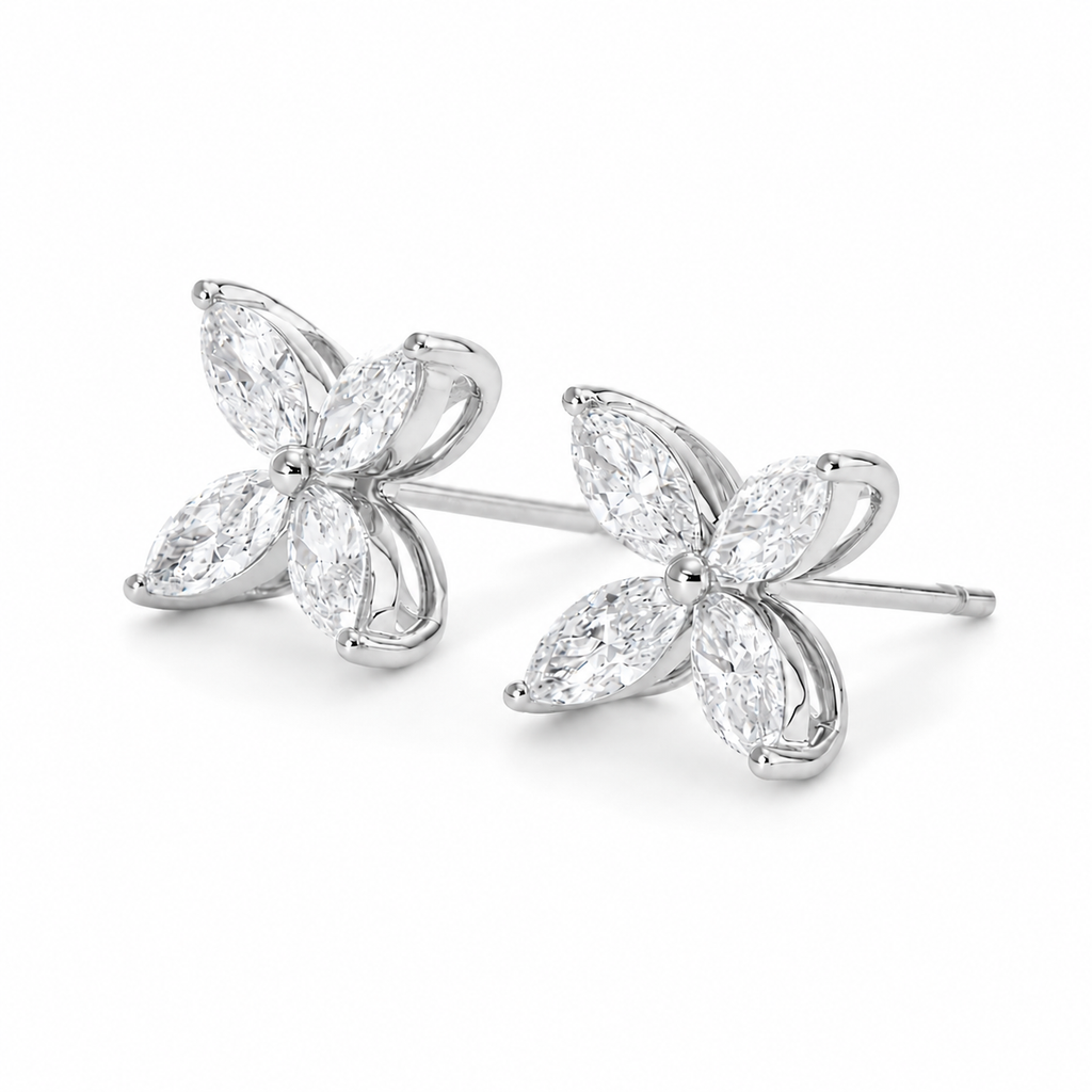 Marquise-Cut Lab Diamond Four-Leaf Floral Basket Stud Earrings Regular priceSale price