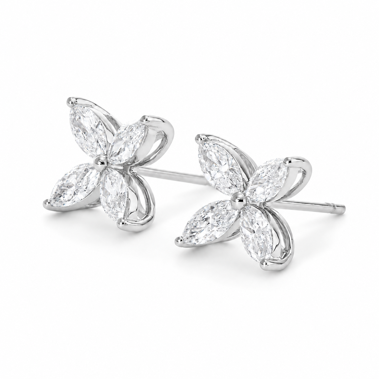 Marquise-Cut Lab Diamond Four-Leaf Floral Basket Stud Earrings Regular priceSale price
