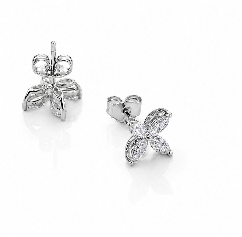 Marquise-Cut Lab Diamond Four-Leaf Floral Basket Stud Earrings Regular priceSale price